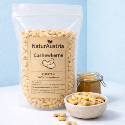NaturAustria Cashewkerne ganze Kerne 1 kg – natürliche rohe Cashews im Beutel