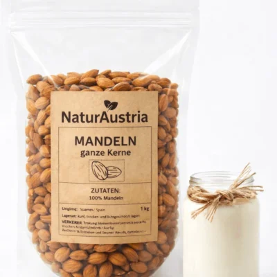Mandeln 1kg naturbelassen und ungesalzen – ganze Mandeln online kaufen, ideal für Müsli, Backen und Snacks