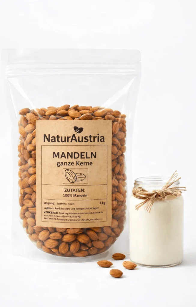 Mandeln 1kg naturbelassen und ungesalzen – ganze Mandeln online kaufen, ideal für Müsli, Backen und Snacks